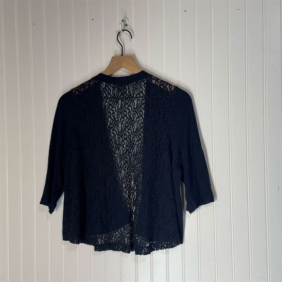 Catherines 0X Navy Lace Back Cardigan 14/16W Plus Open Knit Boho Cottagecore - Picture 2 of 7